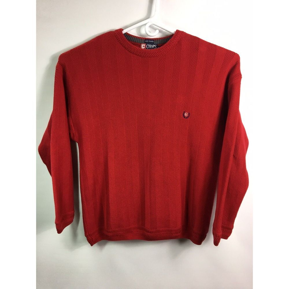 Chaps Ralph Lauren Mens Size XL Red sweater cotton logo‎ crew neck pullover